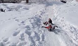 Kar tatili tepsi ve bidonlarla şenliğe döndü