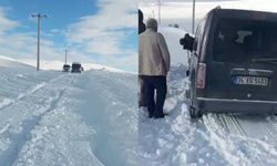 Ahlat’ta Otluyazı Köyü yolunda kar ve tipi ulaşımı zorlaştırdı