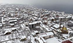Beyaz örtü altındaki tarihi ilçe Ahlat, dron kamerasında