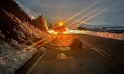 Erzincan'da yamaçtan kopan kayalar yola savruldu