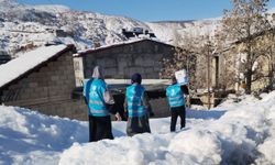 Hizan’da karlı yollar aşılarak gıda kolileri dağıtılıyor