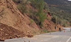 Tunceli'de yamaçtan kopan taş ve toprak kütlesi yolu kapattı