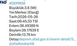 Elazığ'da 3.6 büyüklüğünde deprem meydana geldi