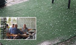 Ahlat’ta dolu yağışı etrafı beyaza bürüdü