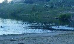 Sıcaktan bunalan gençler çareyi Çıldır Gölü'ne girerek buldu