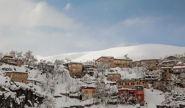 Bitlis'te karla bütünleşen yapılarda güzel görüntüler oluşturdu 