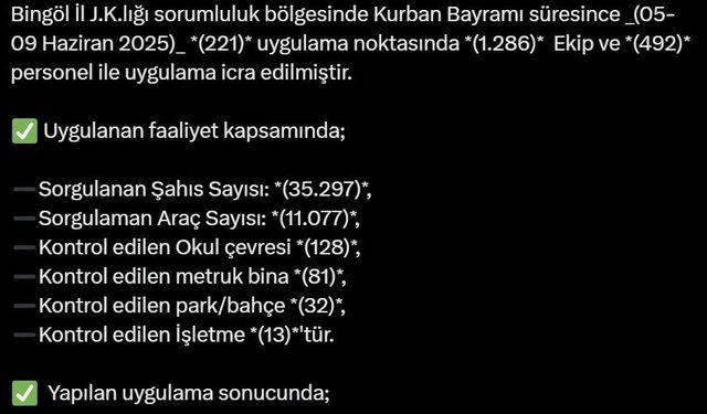 Bingöl’de   jandarma ekipleri 390 şüpheliyi yakalandı
