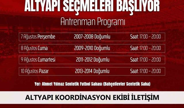 Elazığspor altyapı seçmeleri başlıyor