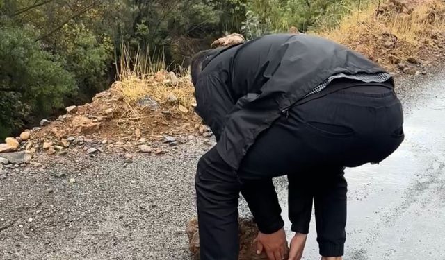 Şemdinli-Derecik karayoluna düşen kaya parçalarını dağcılar temizledi