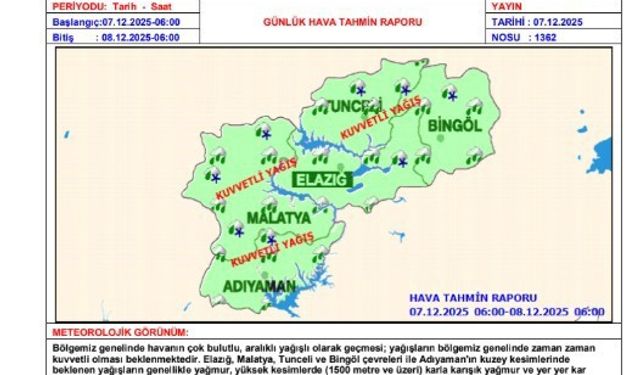 Tunceli'de şiddetli yağmur ve fırtına etkisini sürdürüyor