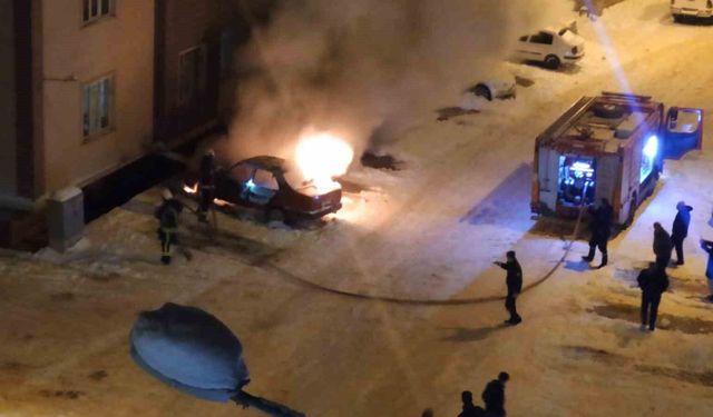 Van'da park halinde alev alev yanan otomobil paniğe neden oldu