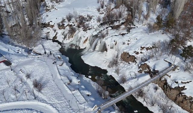 Muradiye Şelalesi’nde kış güzelliği