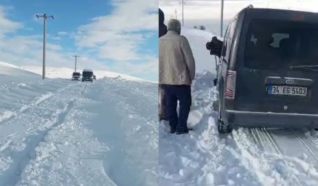 Ahlat’ta Otluyazı Köyü yolunda kar ve tipi ulaşımı zorlaştırdı
