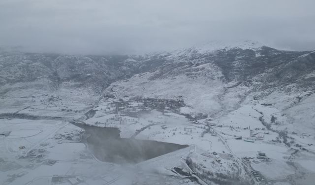 Güroymak Barajı’nda kar manzarası görsel şölen sundu