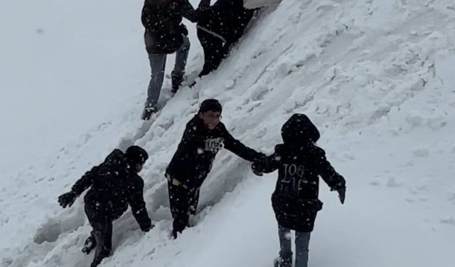 Yüksekova’da beyaz örtü eğlenceye dönüştü: Tepsiyle kayak keyfi