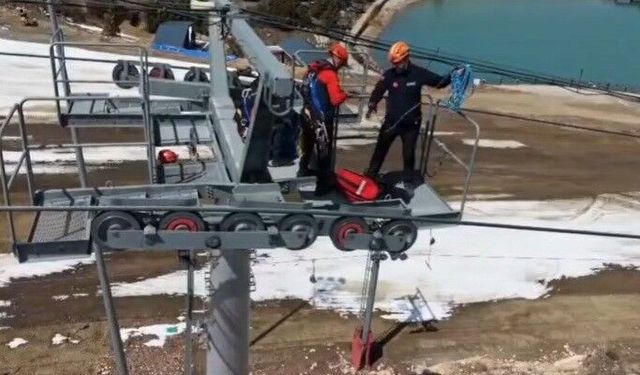 Ergan Dağı'nda teleferik kurtarma tatbikatı yapıldı