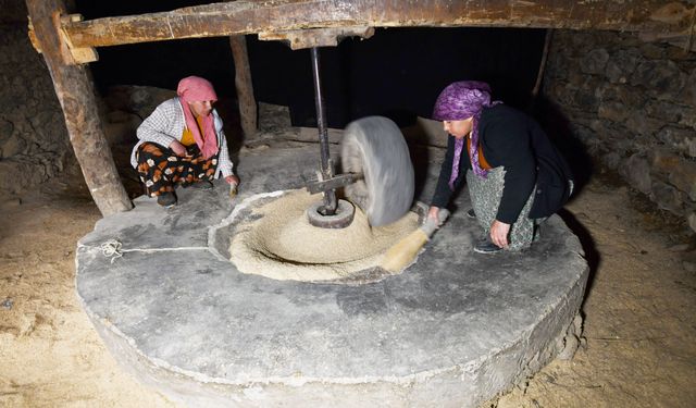 Karbastı Köyü’nde çeltik, asırlık değirmende pirince dönüşüyor