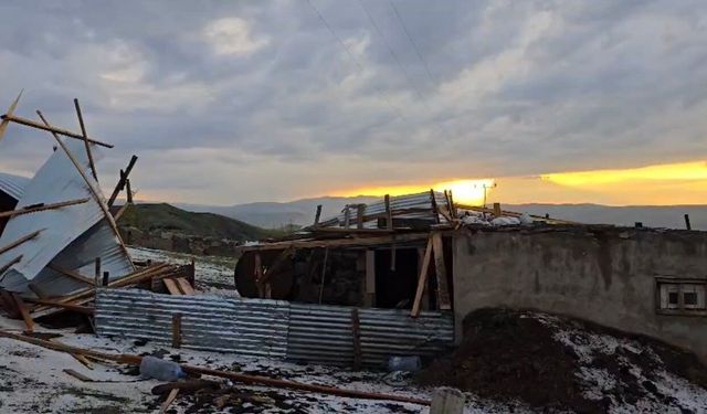 Ağrı'da dolu ve fırtına bir evin çatısını yerinden söktü