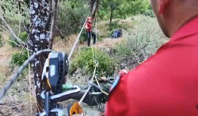 Dere kenarında mahsur kalan kardeşlerin imdadına jandarma koştu