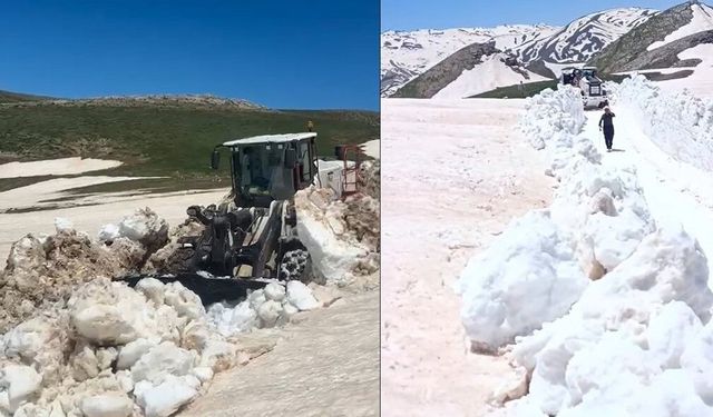 Yaz günü 3 metrelik karla mücadele çalışması