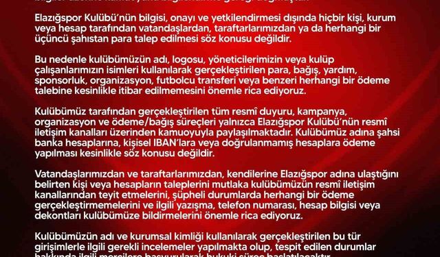 Elazığspor'dan dolandırıcılık uyarısı