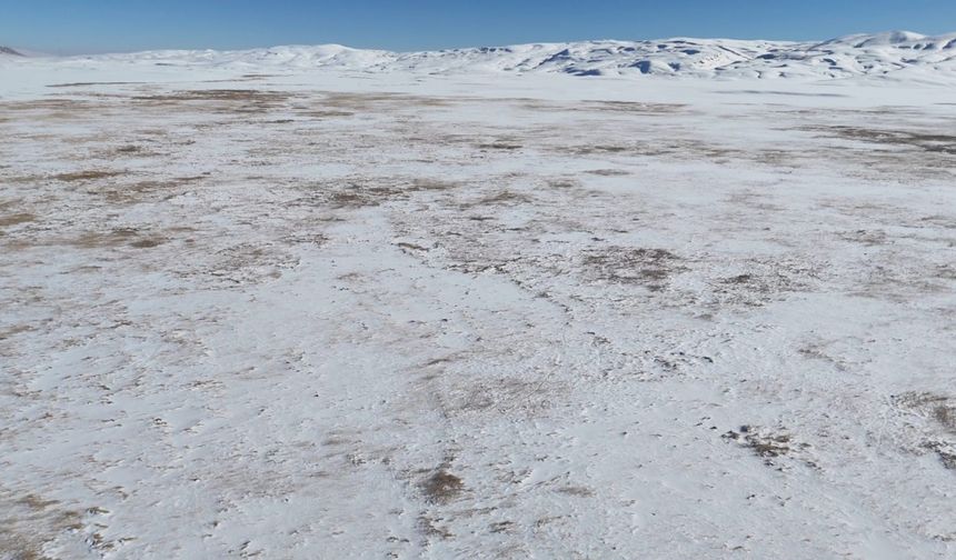 Bitlis’ye etkili olan soğuk havadan dolayı Cil Gölü’nün yüzeyi dondu