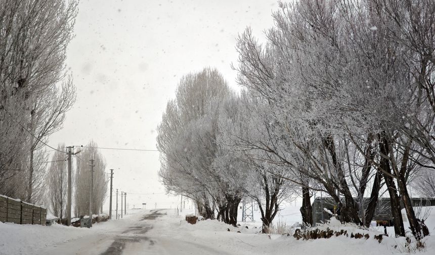 Ovakışla’da ağaçlar kırağıyla beyaza büründü