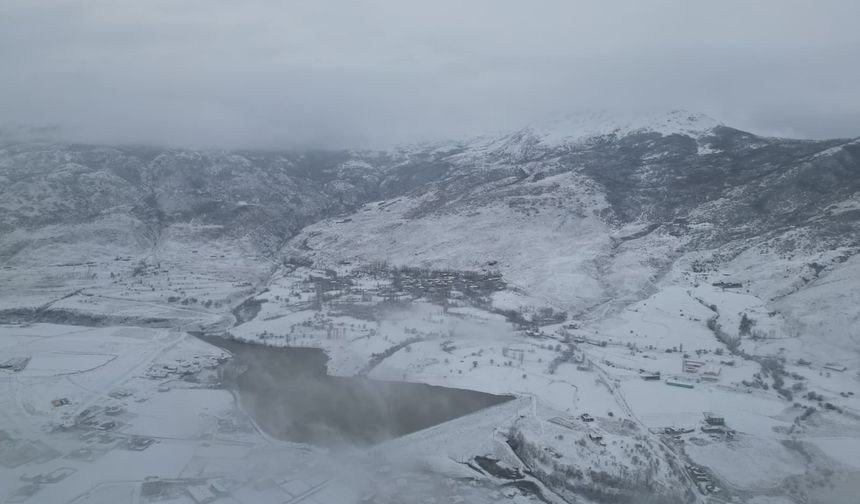 Güroymak Barajı’nda kar manzarası görsel şölen sundu