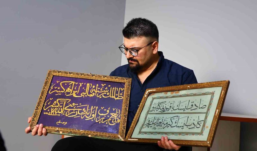 126 yıllık altın sırma hat levhası görenleri adeta büyüledi